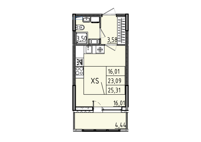 Квартира-студия, 25.31 м² - планировка, фото №1