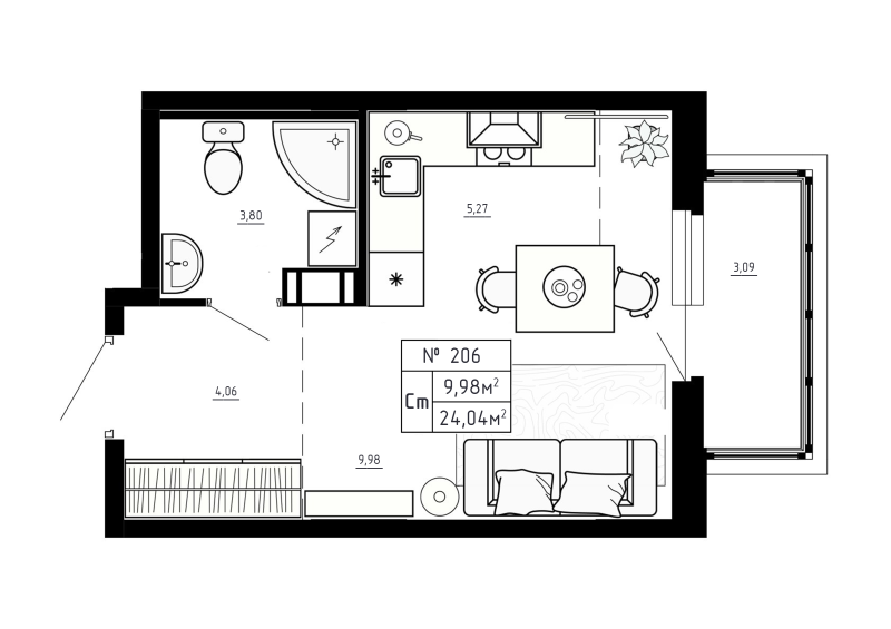 Квартира-студия, 24.04 м² в ЖК "Аннино Сити" - планировка, фото №1