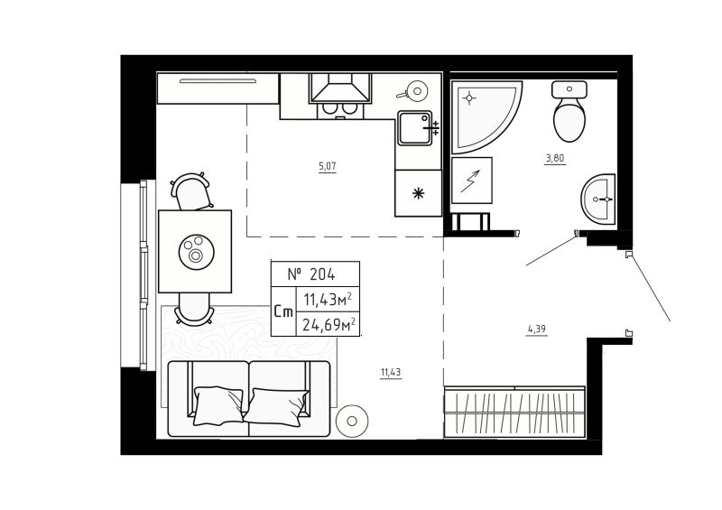 Квартира-студия, 21.69 м² в ЖК "Аннино Сити" - планировка, фото №1