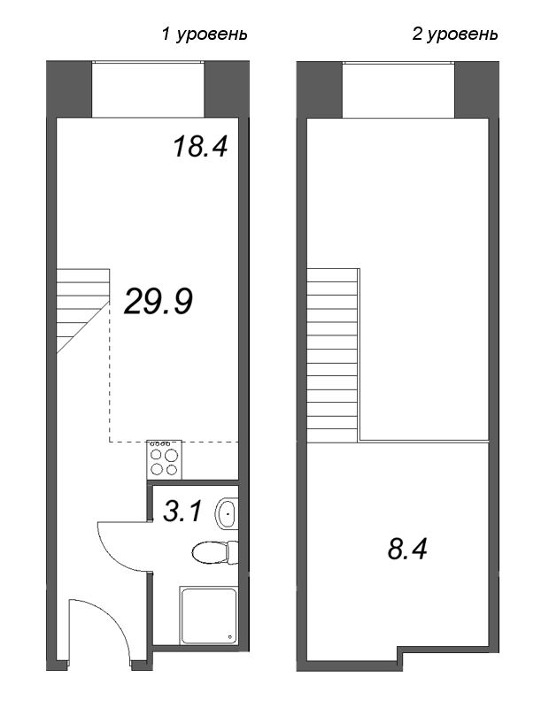 Квартира-студия, 29.9 м² в ЖК "Пространство by Avenue-Apart" - планировка, фото №1