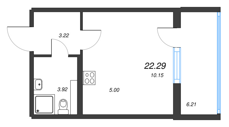 Квартира-студия, 22.29 м² - планировка, фото №1