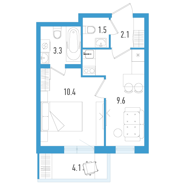 1-комнатная квартира, 28.1 м² в ЖК "Аэросити" - планировка, фото №1
