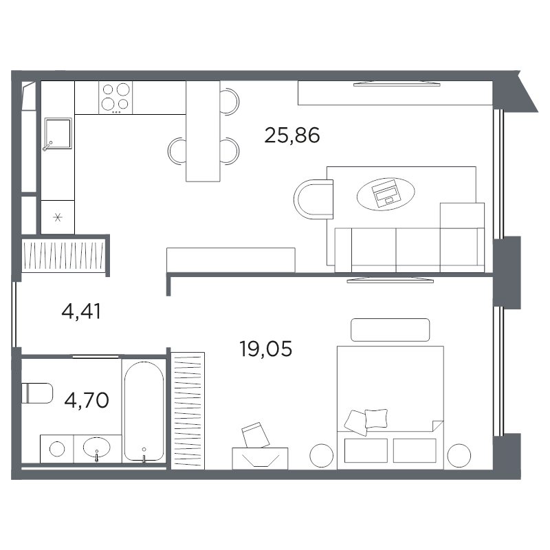 2-комнатная (Евро) квартира, 54.02 м² в ЖК "Акватория" - планировка, фото №1