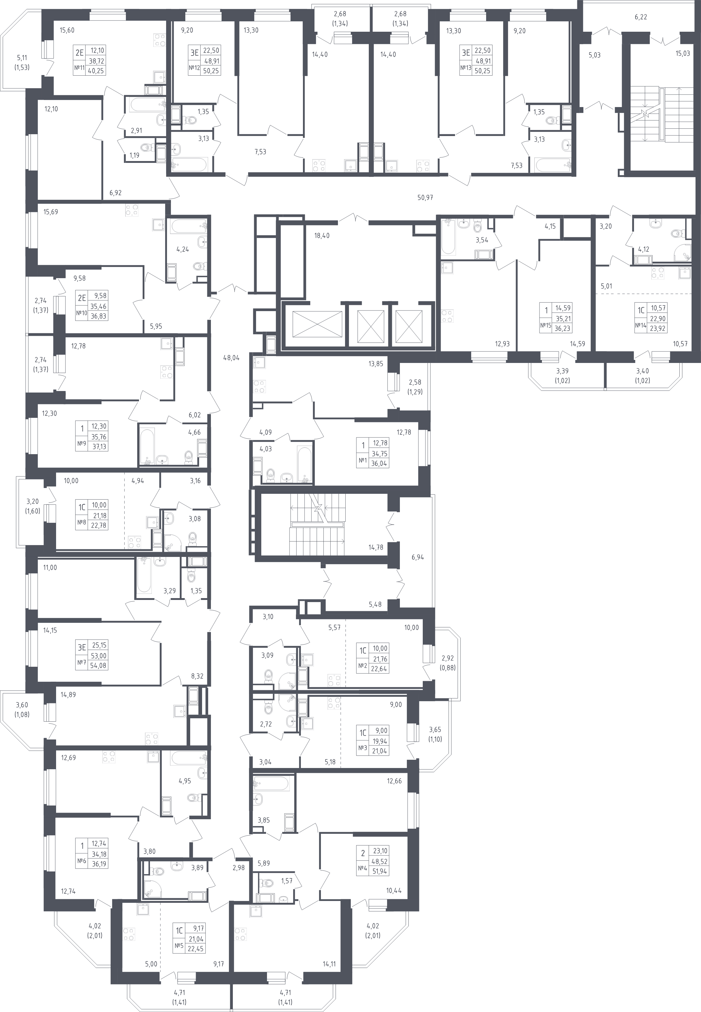 2-комнатная (Евро) квартира, 36.83 м² - планировка этажа