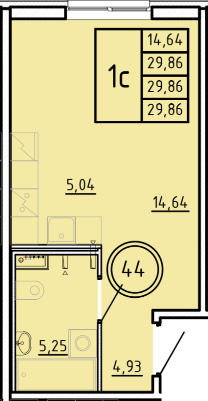 Квартира-студия, 29.86 м² в ЖК "Образцовый квартал 16" - планировка, фото №1