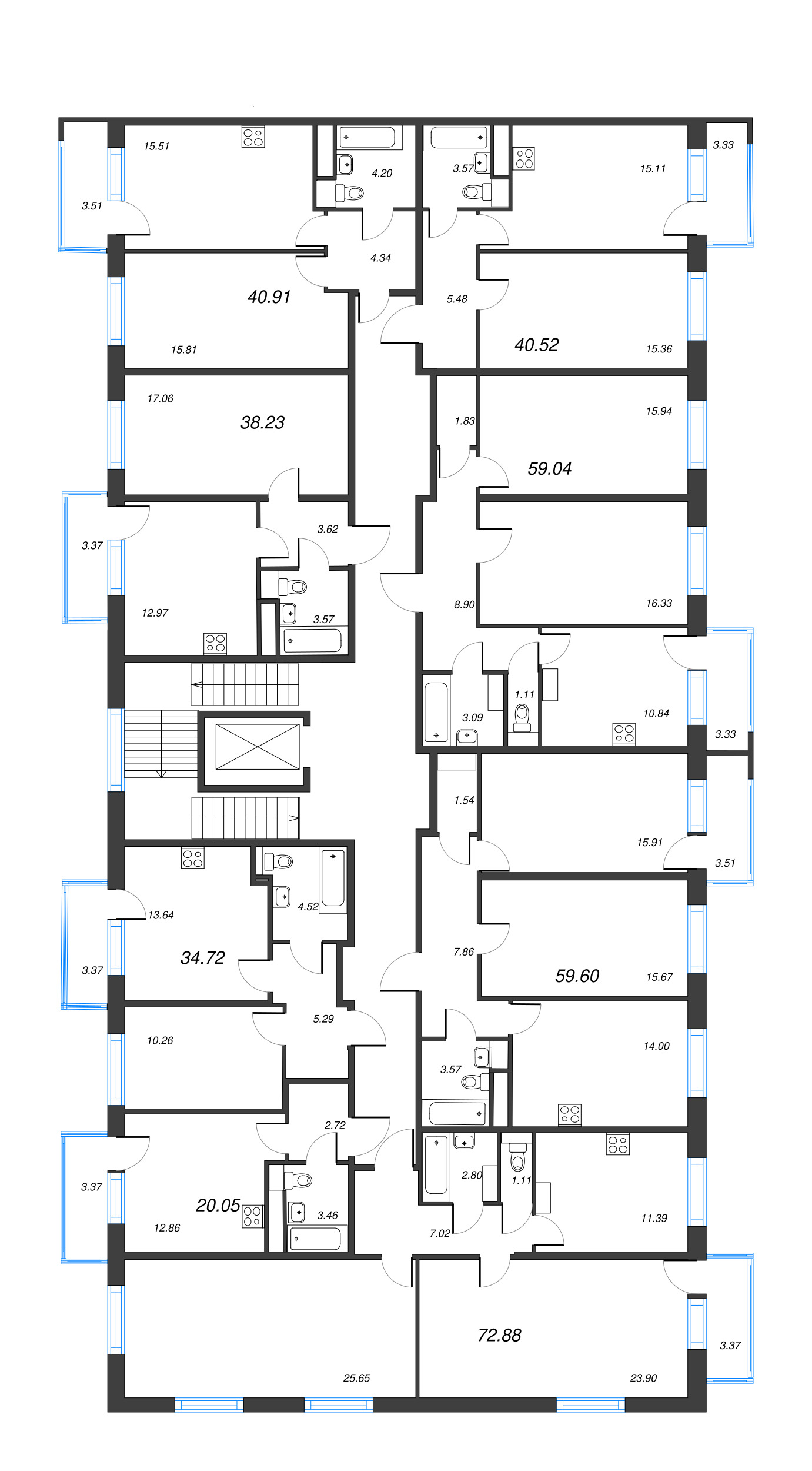 1-комнатная квартира, 37.08 м² - планировка этажа