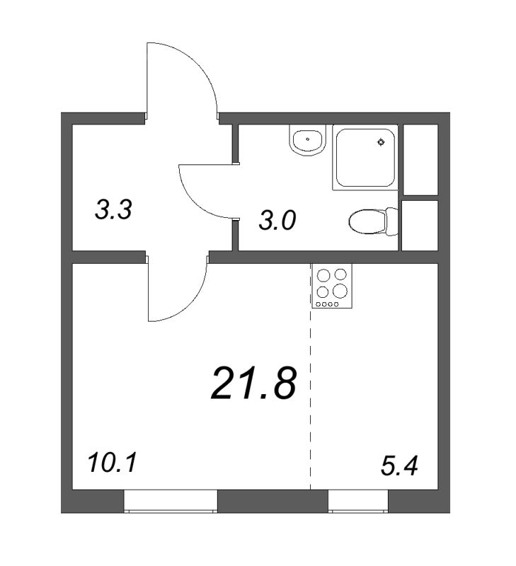 Квартира-студия, 21.8 м² - планировка, фото №1