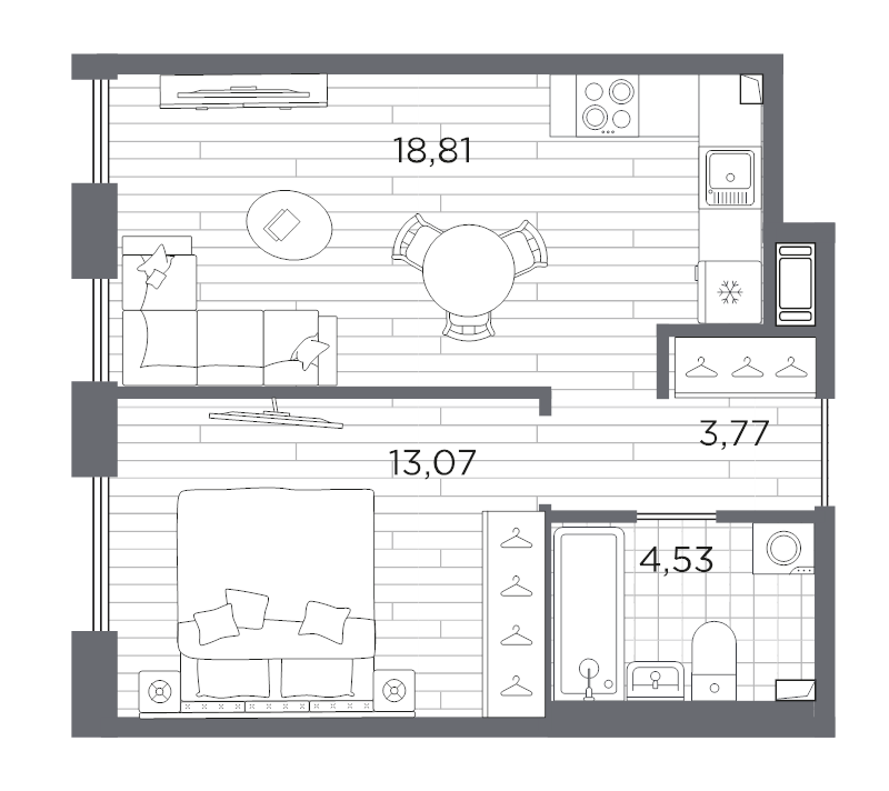 2-комнатная (Евро) квартира, 40.18 м² в ЖК "Сезоны" - планировка, фото №1