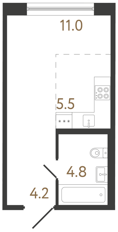 Квартира-студия, 25.5 м² в ЖК "Передвижники 2" - планировка, фото №1