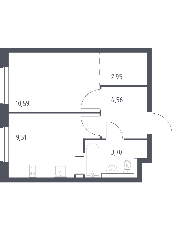 1-комнатная квартира, 31.31 м² - планировка, фото №1