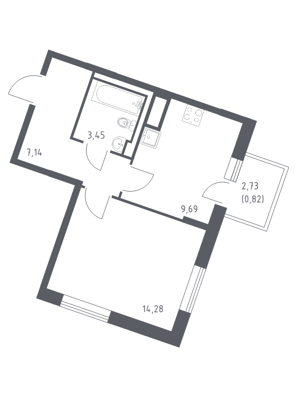 1-комнатная квартира, 35.38 м² - планировка, фото №1