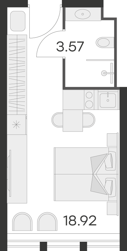 Квартира-студия, 22.49 м² - планировка, фото №1