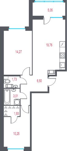 3-комнатная (Евро) квартира, 58.97 м² в ЖК "Город-спутник Южный" - планировка, фото №1