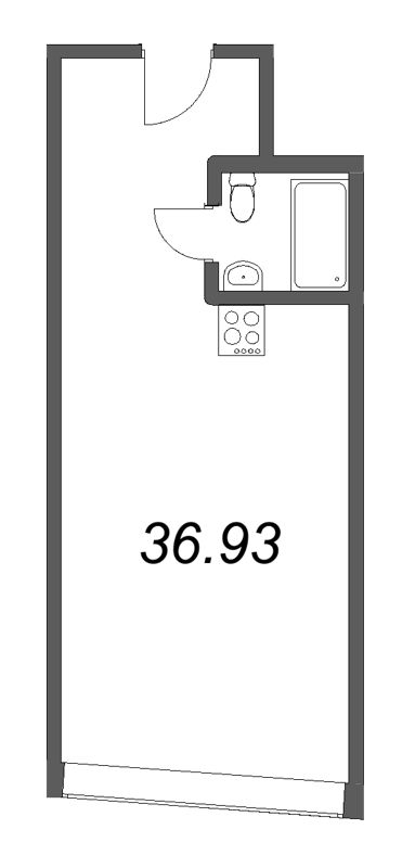 Квартира-студия, 36.93 м² - планировка, фото №1