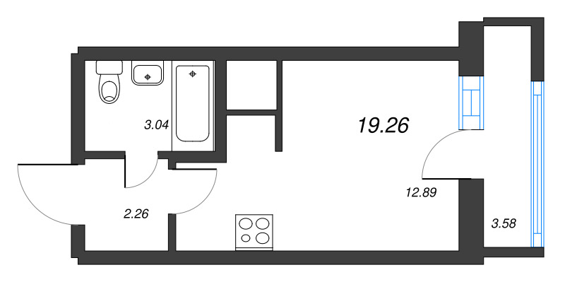 Квартира-студия, 19.26 м² в ЖК "Старлайт" - планировка, фото №1