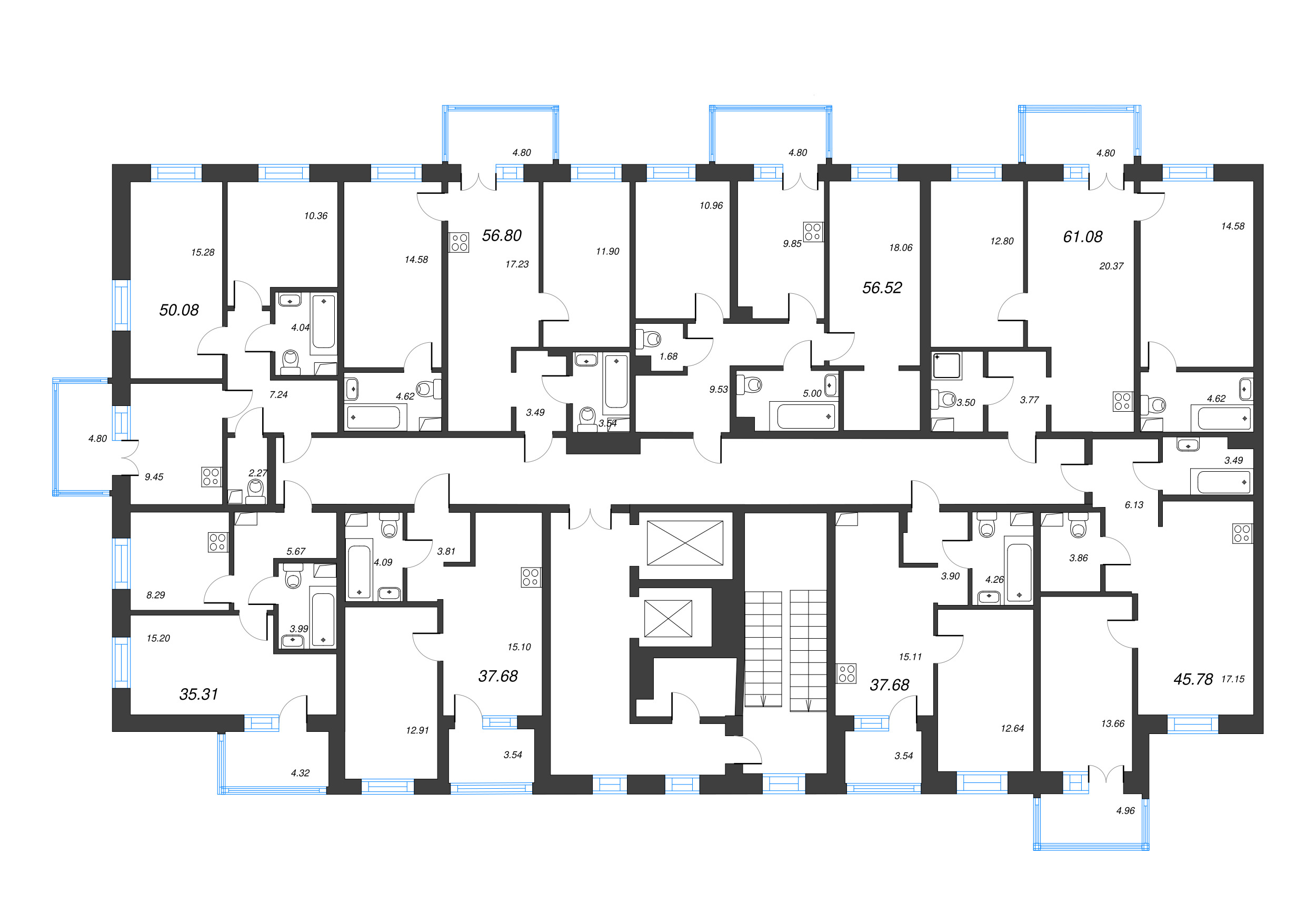 2-комнатная квартира, 50.08 м² в ЖК "Тишин" - планировка этажа