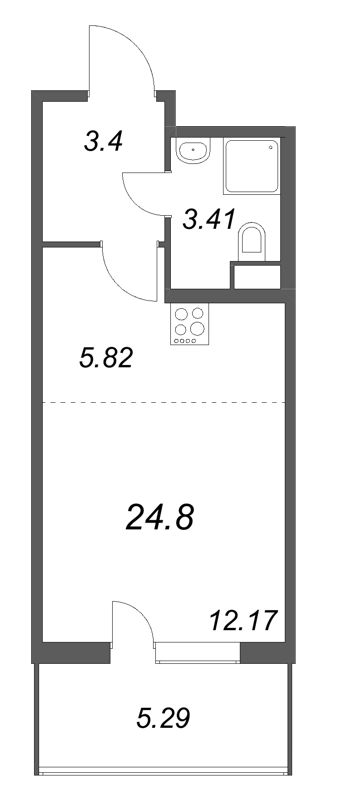 Квартира-студия, 24.8 м² в ЖК "ЮгТаун" - планировка, фото №1