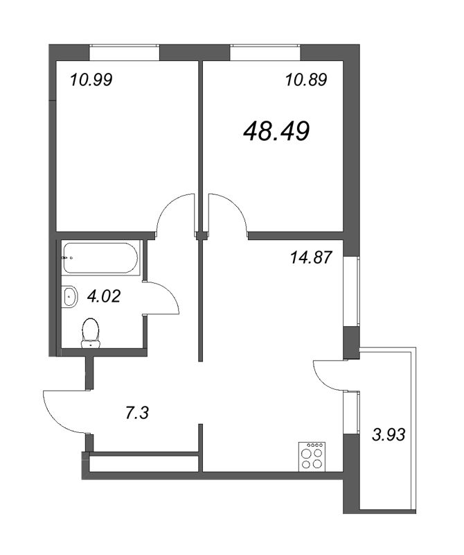 2-комнатная квартира, 53.96 м² в ЖК "Новые горизонты" - планировка, фото №1