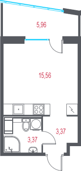 Квартира-студия, 24.09 м² в ЖК "Город-спутник Южный" - планировка, фото №1