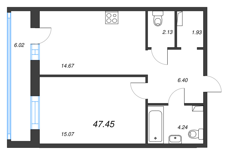 1-комнатная квартира, 47.45 м² в ЖК "Энфилд" - планировка, фото №1