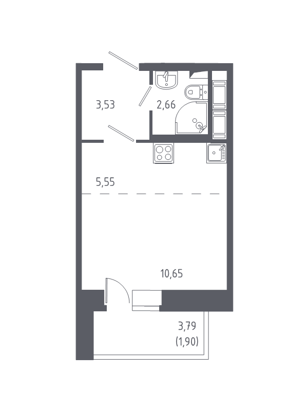 Квартира-студия, 24.29 м² - планировка, фото №1