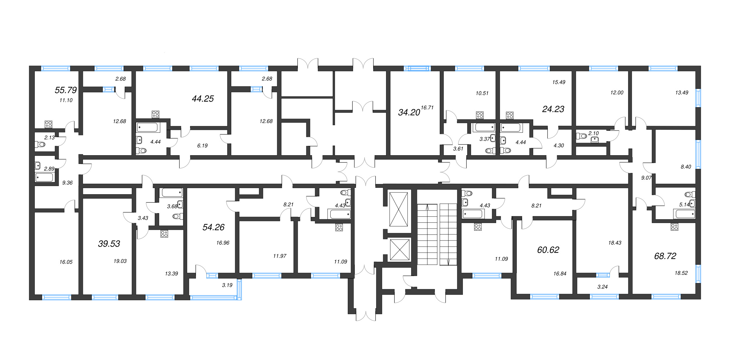 2-комнатная квартира, 60.62 м² в ЖК "Расцветай в Янино" - планировка этажа