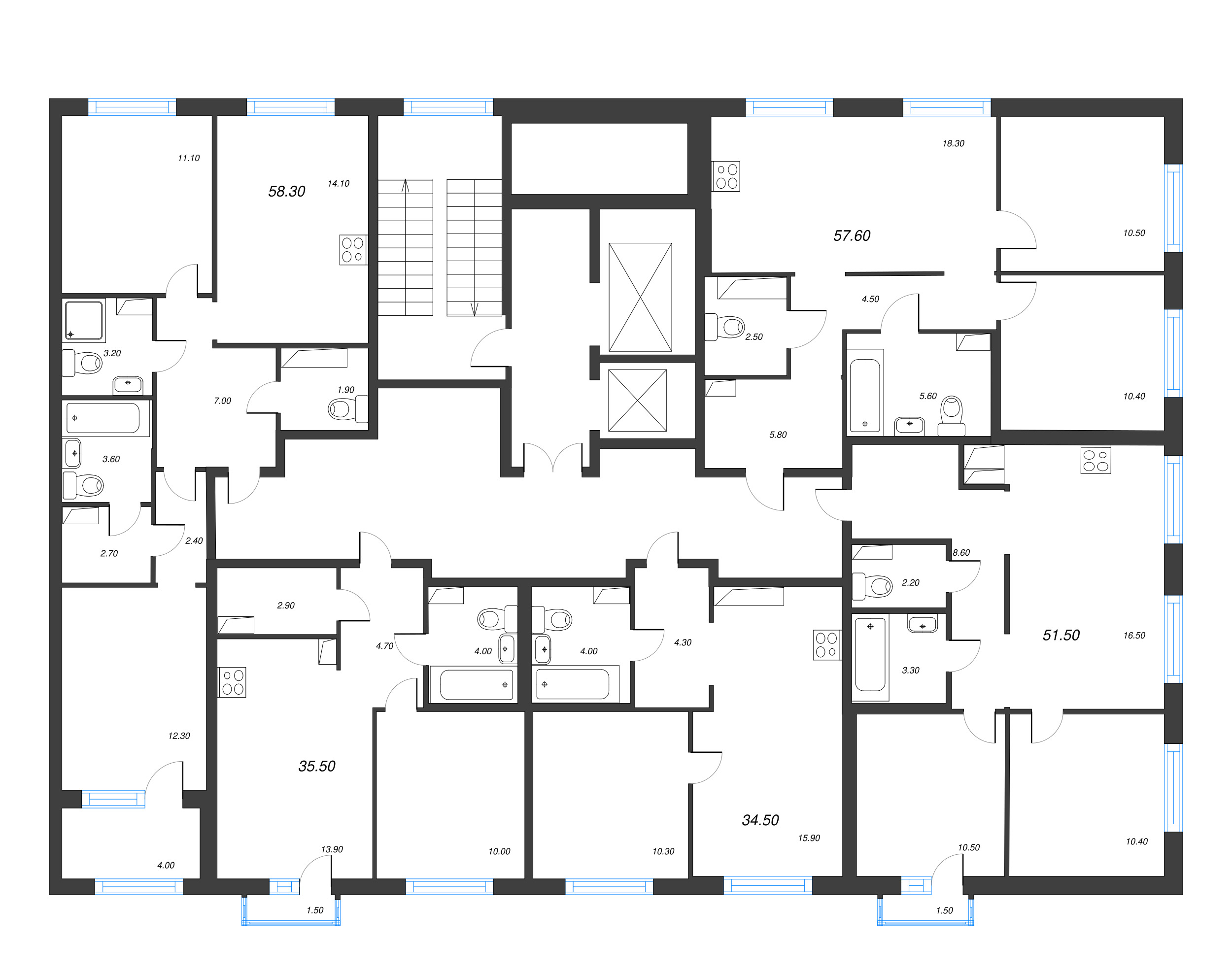 1-комнатная квартира, 35.5 м² в ЖК "Струны" - планировка этажа