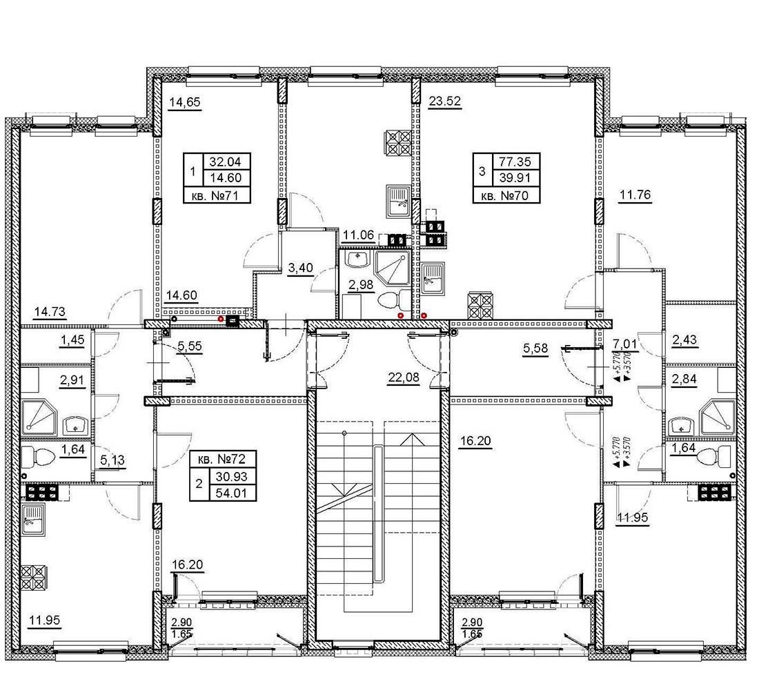 4-комнатная (Евро) квартира, 79.4 м² - планировка этажа
