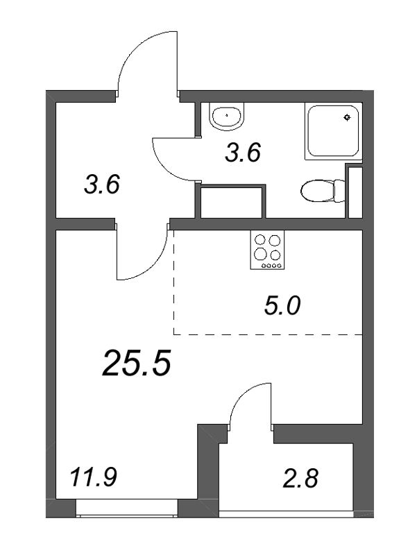 Квартира-студия, 25.5 м² в ЖК "Цветной город" - планировка, фото №1