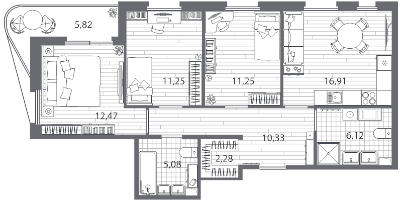 4-комнатная (Евро) квартира, 78.6 м² в ЖК "Respect" - планировка, фото №1