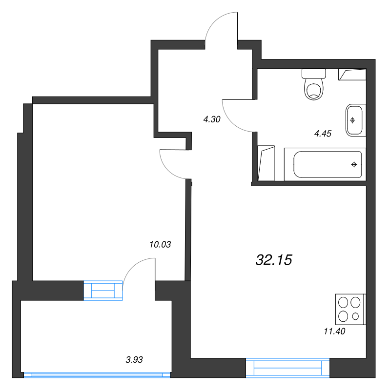 1-комнатная квартира, 31.7 м² в ЖК "Jaanila Драйв" - планировка, фото №1