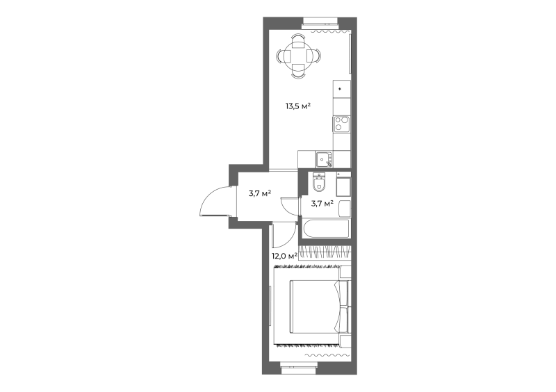 1-комнатная квартира, 32.9 м² в ЖК "ЭКО Квартал NEGA" - планировка, фото №1