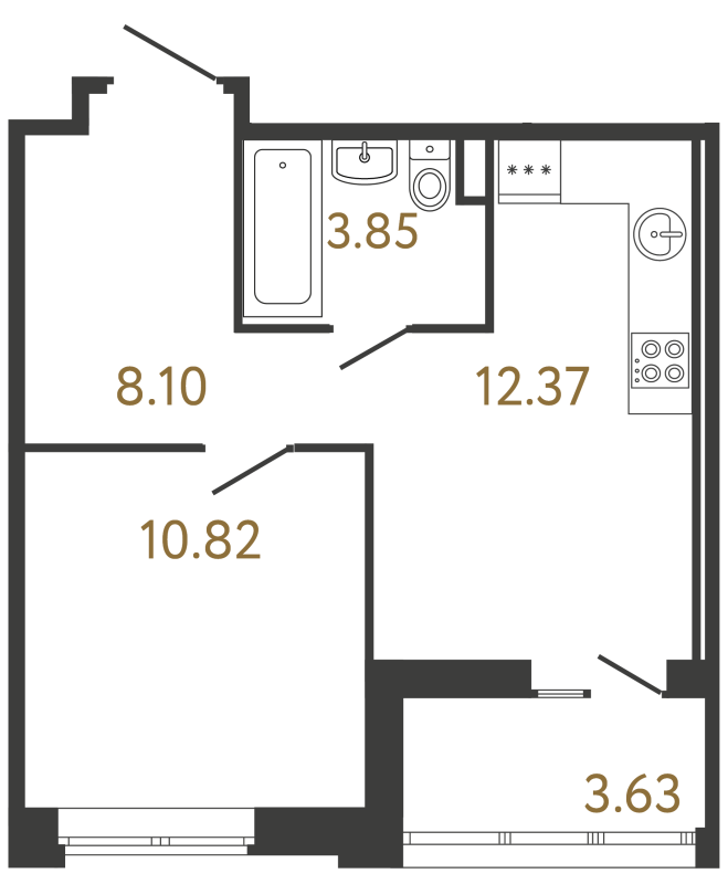 1-комнатная квартира, 35.14 м² в ЖК "Ultra City 3.0" - планировка, фото №1