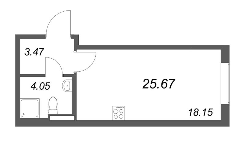 Квартира-студия, 25.67 м² в ЖК "Новая история" - планировка, фото №1