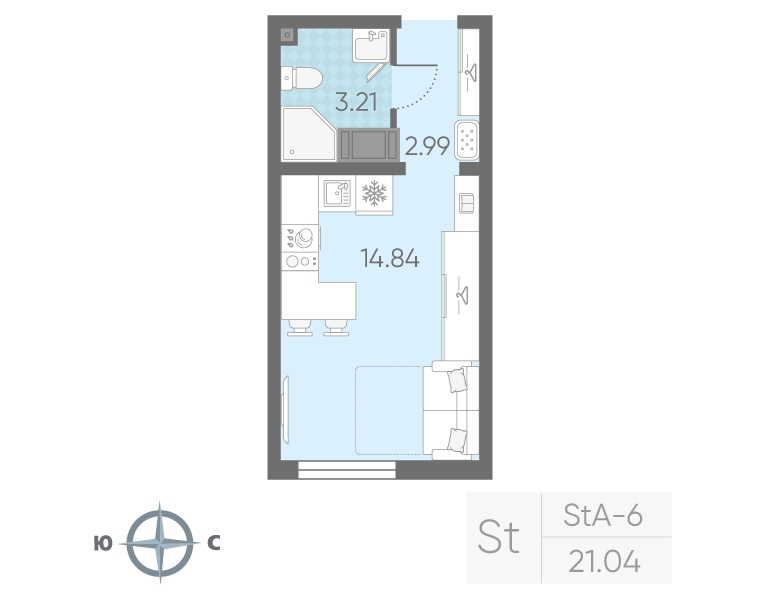 Квартира-студия, 21.04 м² в ЖК "Морская миля" - планировка, фото №1