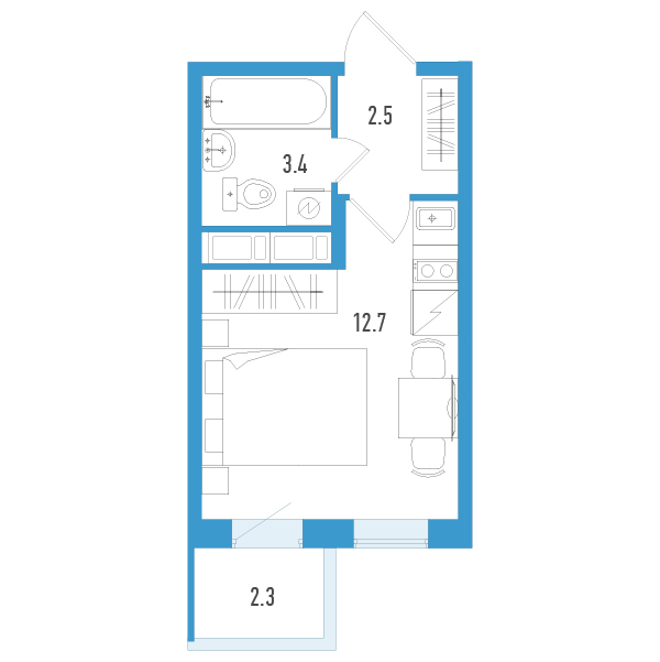 Квартира-студия, 19.3 м² - планировка, фото №1