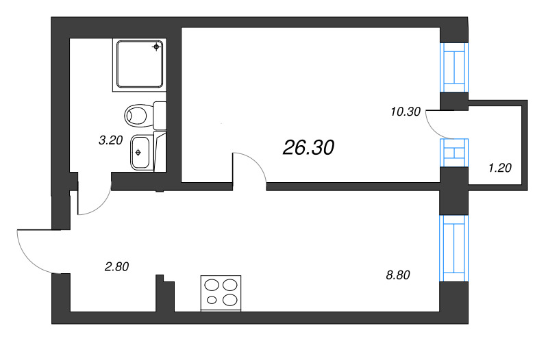 1-комнатная квартира, 25.5 м² в ЖК "Эко Квартал Нега" - планировка, фото №1