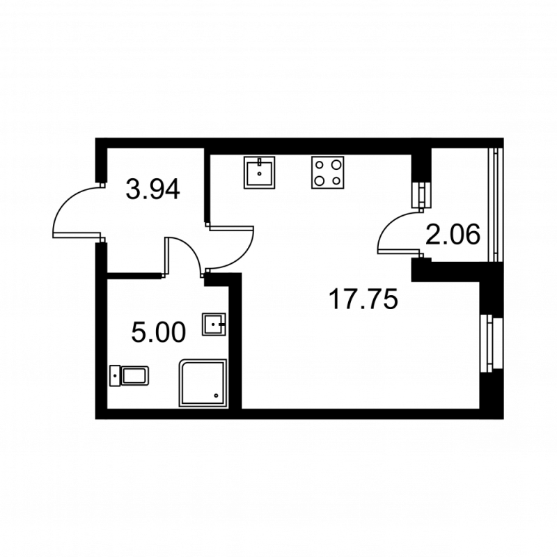 Квартира-студия, 27.72 м² в ЖК "Квартал Заречье" - планировка, фото №1