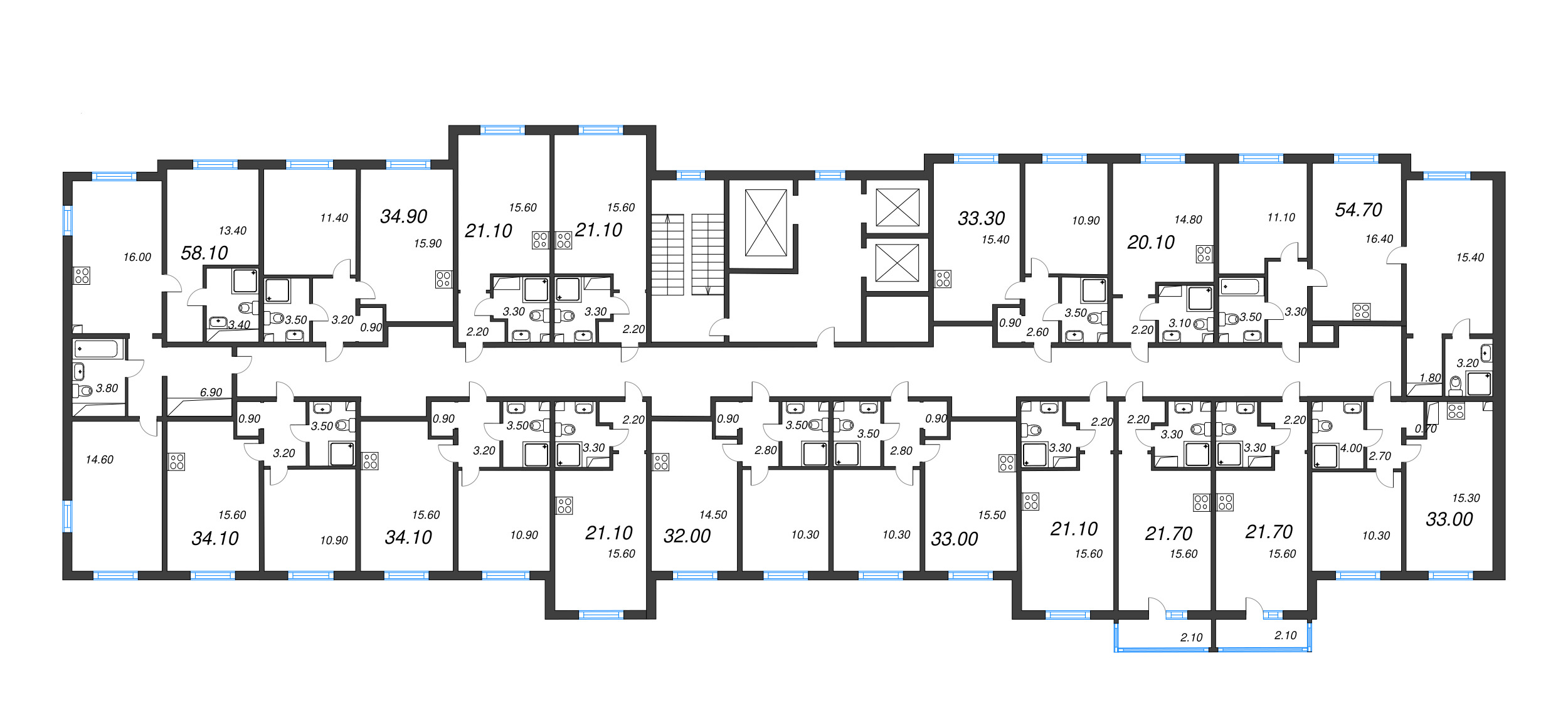3-комнатная (Евро) квартира, 58.1 м² в ЖК "Дыбенко Парк" - планировка этажа