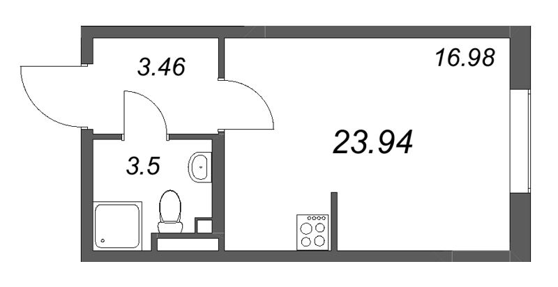 Квартира-студия, 23.94 м² в ЖК "Новая история" - планировка, фото №1