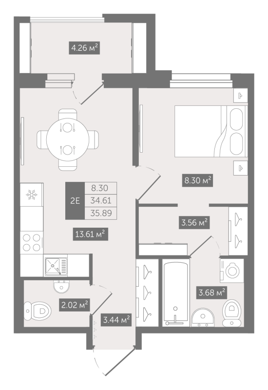 1-комнатная квартира, 35.89 м² в ЖК "Квартал «Воронцовский»" - планировка, фото №1