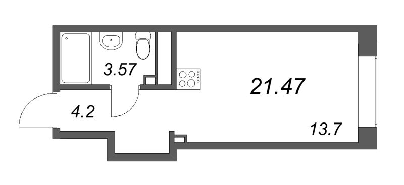 Квартира-студия, 21.47 м² - планировка, фото №1