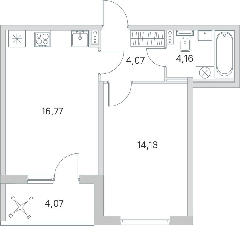 2-комнатная (Евро) квартира, 39.13 м² в ЖК "Любоград" - планировка, фото №1