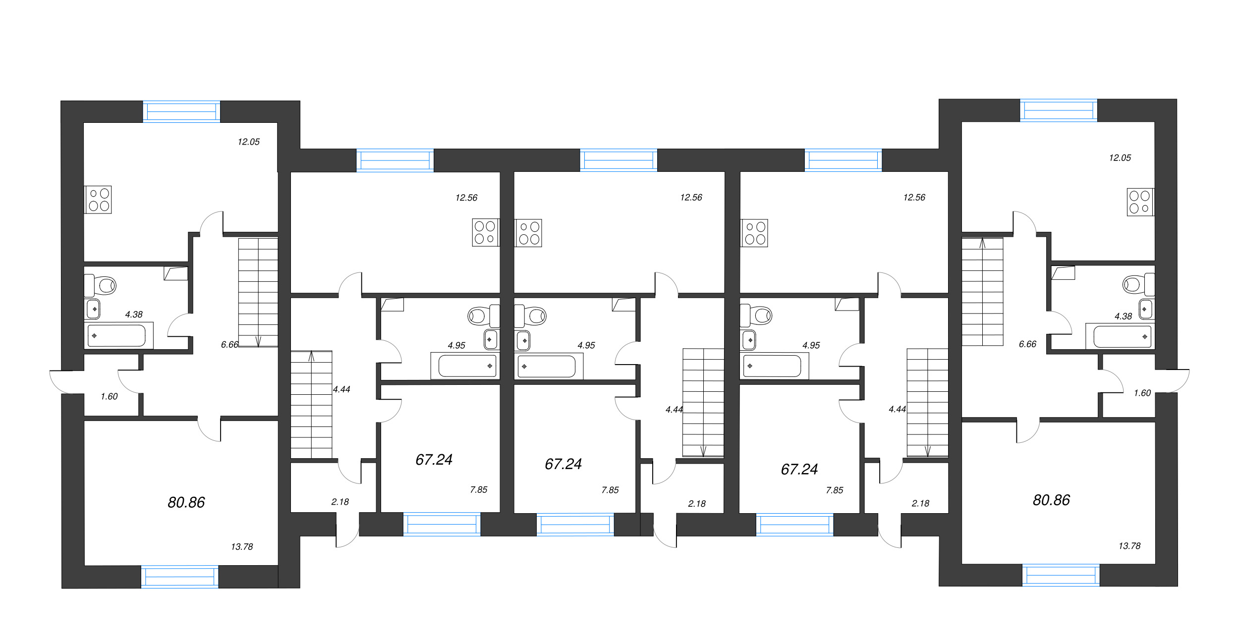 3-комнатная квартира, 67.24 м² в ЖК "Фёдоровское" - планировка этажа