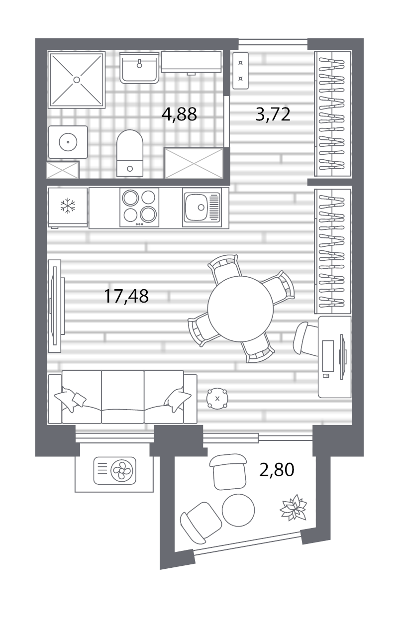 Квартира-студия, 26.91 м² - планировка, фото №1