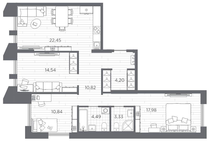 4-комнатная (Евро) квартира, 88.65 м² в ЖК "Галерная гавань" - планировка, фото №1