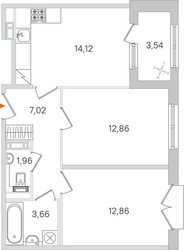 2-комнатная квартира, 52.48 м² в ЖК "Дубровский" - планировка, фото №1