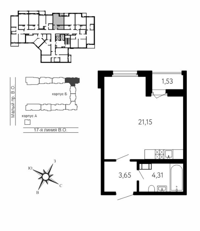 Квартира-студия, 29.88 м² в ЖК "17-я линия" - планировка, фото №1