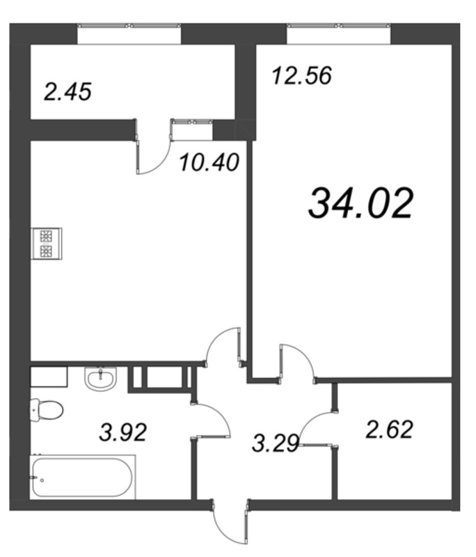 1-комнатная квартира, 34.02 м² в ЖК "БелАрт" - планировка, фото №1