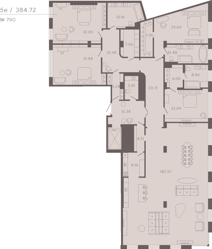 5-комнатная (Евро) квартира, 384.72 м² в ЖК "17/33 Петровский остров" - планировка, фото №1